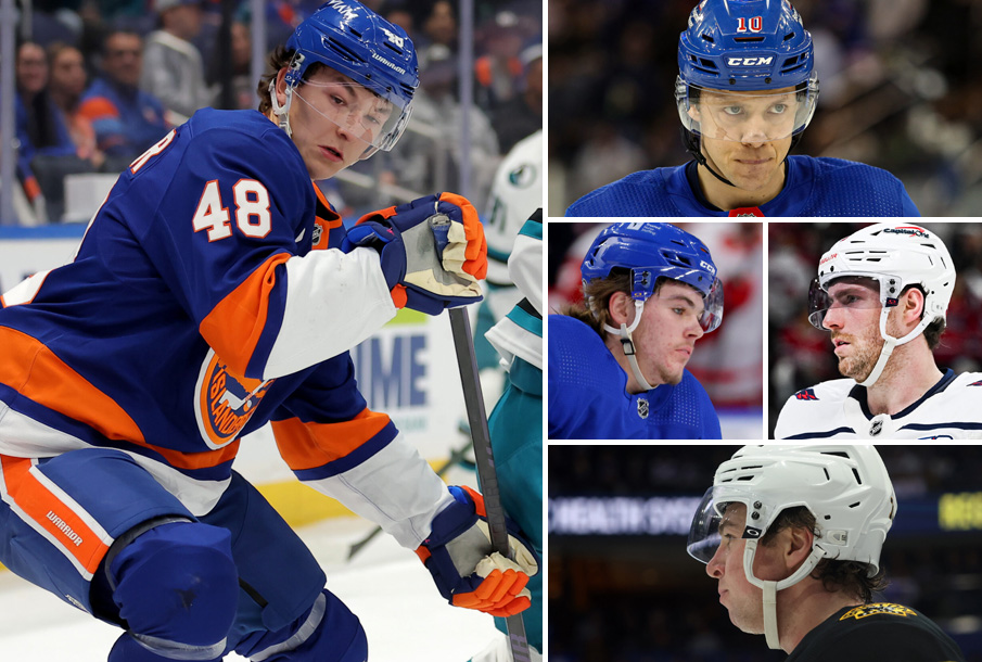 Clockwise from left: Matthew Schaefer, Artemi Panarin, Zach Benson, Pierre-Luc Dubois, Charlie McAvoy. (Photos: Imagn Images)