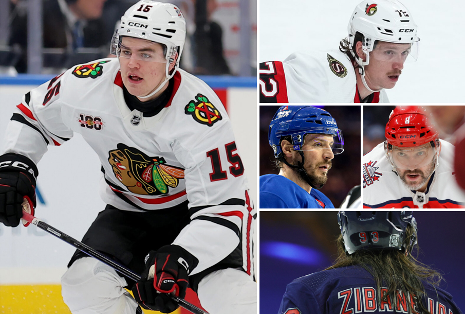 From left: Anton Frondell, Thomas Chabot, T.J. Miller (L), Alex Ovechkin (R), Mika Zibanejad. (Photos: Imagn Images)