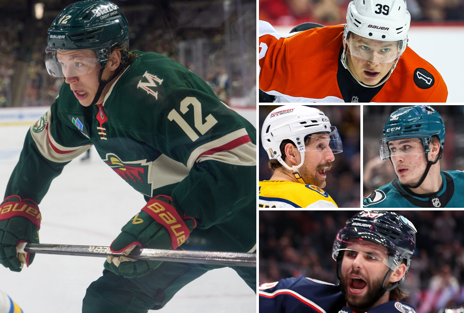 From left: Matt Boldy, Matvei Michkov, Filip Forsberg (L), Igo Chernyshov (R), Adam Fantilli. (Photos: Imagn Images)