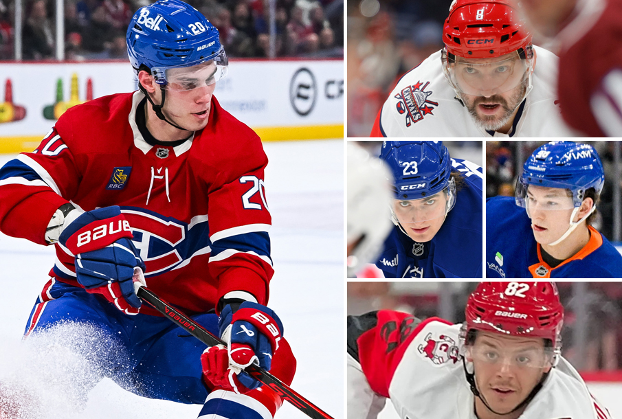 From left: Juraj Slafkovsky, Alex Ovechkin, Matthew Knies (L), Matthew Schaefer (R), Jesperi Kotkaniemi. (Photos: Imagn Images)