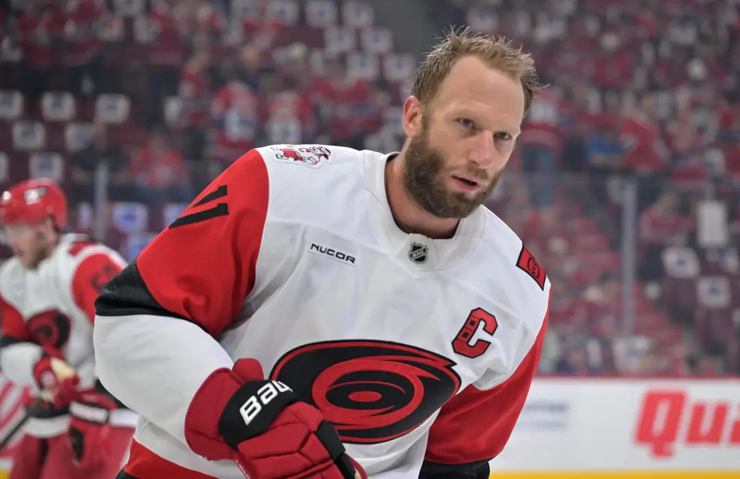 Credit: May 25, 2026; Montreal, Quebec, CAN; Carolina Hurricanes center Jordan Staal (11) warms up before game three of the Eastern Conference Final of the 2026 Stanley Cup Playoffs against the Montreal Canadiens at Bell Centre. Mandatory Credit: Eric Bolte-Imagn Images