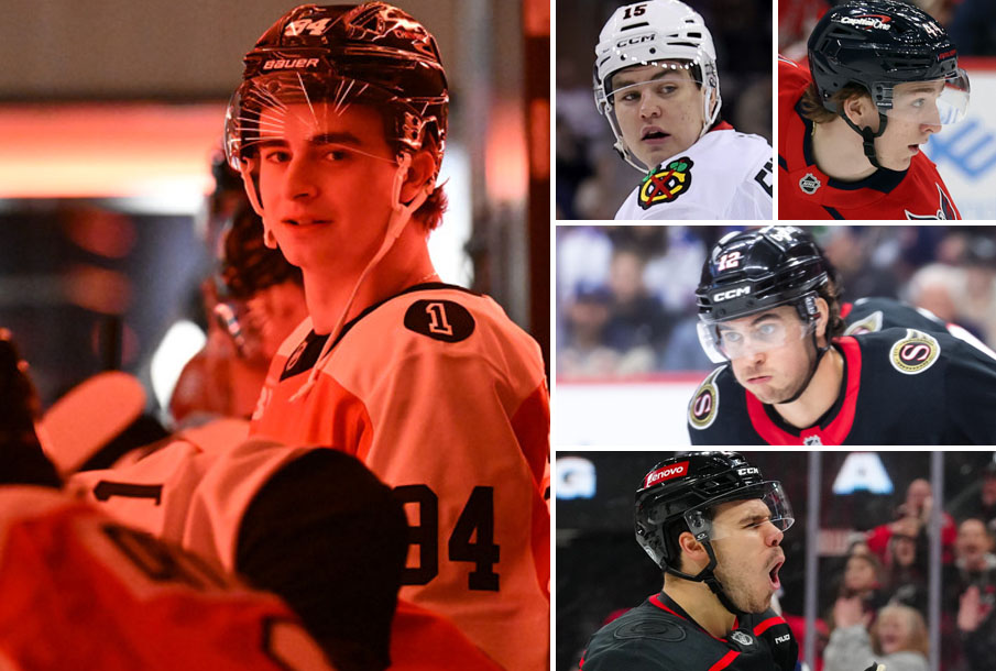 From left: Porter Martone, Anton Frondell, Cole Hutson, Shane Pinto, Logan Stankoven. (Photos: Icon Sportswire; Imagn Images)