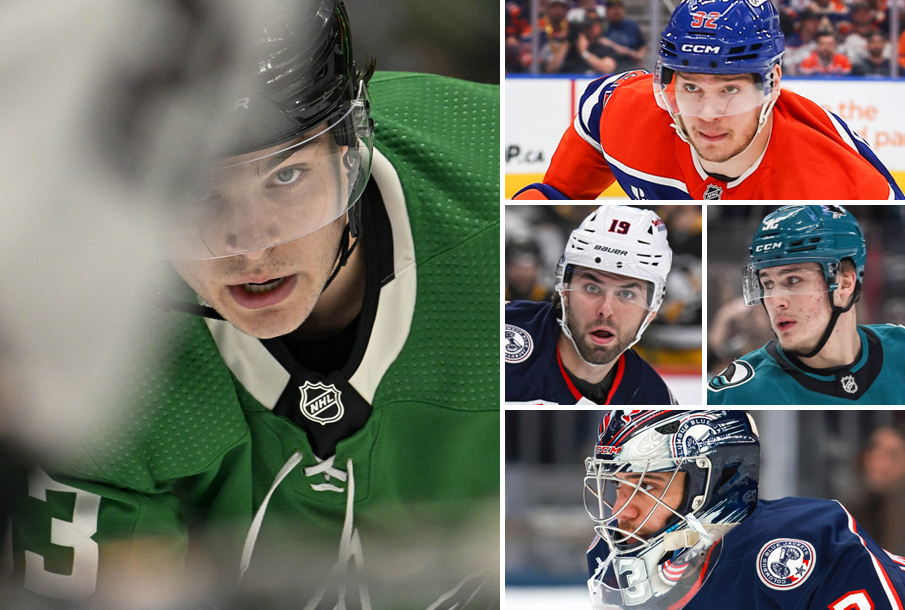 From left: Wyatt Johnston, Vasily Podkolzin, Adam Fantilli (L), Igor Chernyshov (R), Jet Greaves. (Photos: Icon Sportswire; Imagn Images)